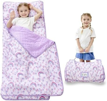 Lasoftan Toddler Nap Mat with Pillow and Blanket, Extra Large Rolled Napping Mats,Slumber Bags for Boys Girls,Kids Sleeping Bag for Daycare, Preschool Travel Camping