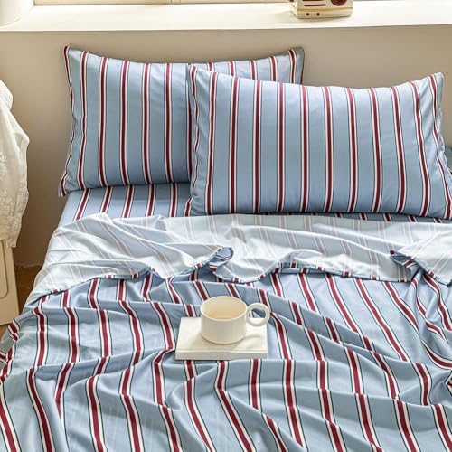 NSNLGSGC Blue and Red Retro Striped Duvet Cover Set, Full