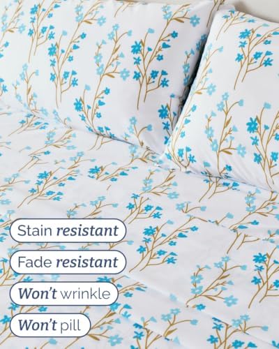 Split King 5 Piece Floral Sheet Set - Breathable & Cooling - Sea Spring