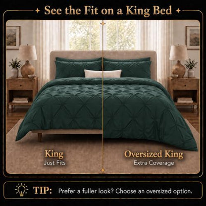 CozyLux King Comforter Set Forest Green, 7 Pieces Pintuck Bed in a Bag