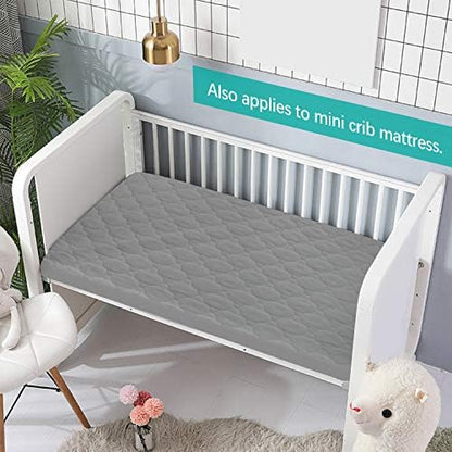 Pack and Play Mattress Protector Pad Sheets Fitted Waterproof 2 Pack, Gray