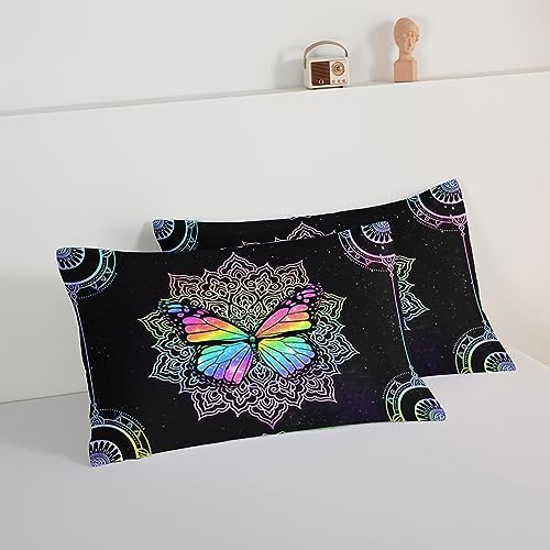 HOSIMA Butterfly Bedding for Girls,Mandala Bed in a Bag Queen Comforter Set - Colorful Butterfly Design,Galaxy Bedding Set for Beds,Microfiber Star Comforter with 2 Pillowcases,Dorm Room Essentials.