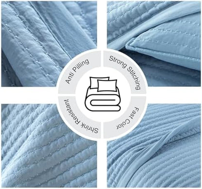 XL Queen Quilt Set 98 x 98 in, Lightweight, Blue