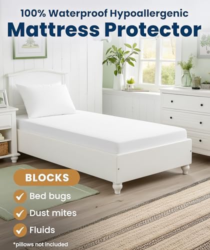 Everlasting Comfort Premium Twin Size Mattress Protector - Waterproof & Breathable, Noiseless Design, Washable Cover, 18" Deep Pocket, Stain Resistant Protection Cover for Sleep Hygiene