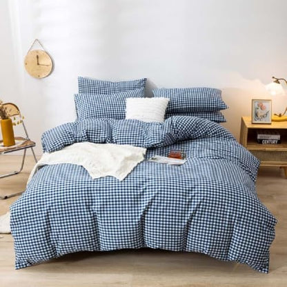 LifeTB Royal Blue Gingham Comforter Set Queen Modern Style Blue Grid Plaid Comforter 3 Pieces Checkered Comforter with 2 Pillowcases Farmhouse Gingham Bedding Breathable Queen Comforter Set