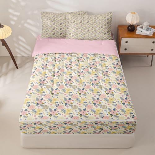 Feelyou Vintage Floral Twin Zipper Bedding for Boys, Flower 3-Piece-All-in-one Soft and Sturdy, Botanical Leaf Zip Up Bedding with Deep Fitted Sheet and 2 Pillowcases