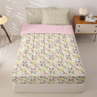 Feelyou Vintage Floral Queen Zipper Bedding for Boys, Flower 3-Piece-All-in-one Soft and Sturdy, Botanical Leaf Zip Up Bedding with Deep Fitted Sheet and 2 Pillowcases