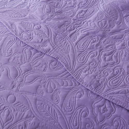 HoneiLife Quilt Sets King Size - 3 Piece Microfiber Quilt Set Lightweight Bedspreads Reversible Coverlets Rustic Bed Cover King Quilt Bedding Set All Season Quilts-Purple
