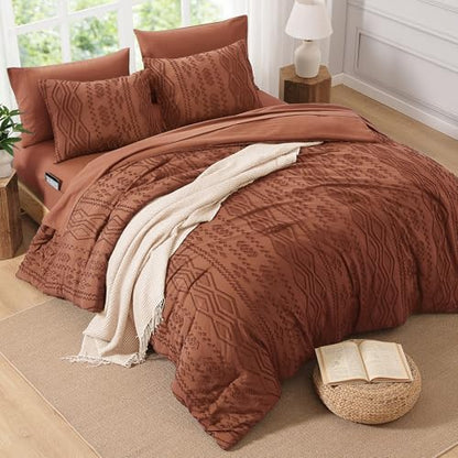Full Size Comforter Set Autumn Leaf Tufted Boho Bedding Sets 7 Pieces