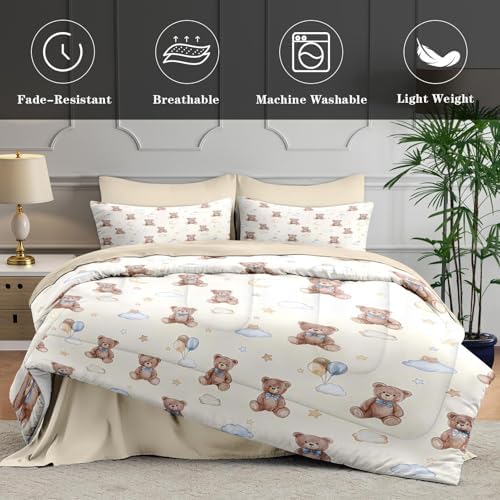 WeCozy Full Comforter Set with Sheets, 7 Pieces Cute Bear Bedding