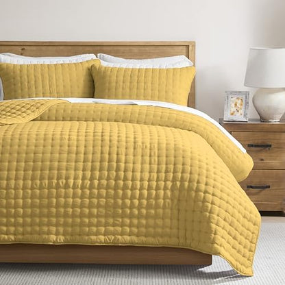 WDCOZY Cloud Soft Quilt Set, Oversized King Size, Yellow, 116x106 inches