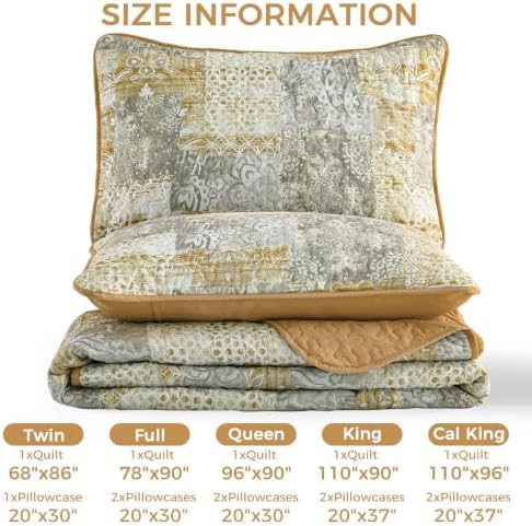 Mybedsoul Yellow Boho Quilt Queen Size, Patchwork Floral Bedding Set
