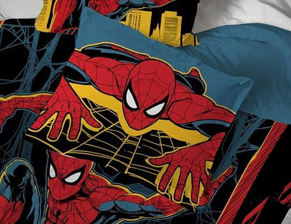 Jay Franco Kids Comforter Set Includes Sheets and Pillow Covers - Soft and Cozy Bed Set for Stylish Room Decor, Official Licensed Bedding, Black - Spiderman, 5 Piece Twin