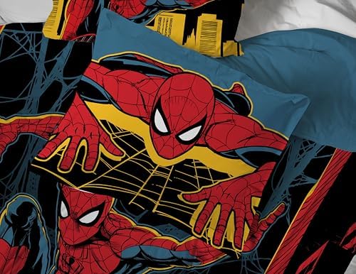 Jay Franco Kids Comforter Set Includes Sheets and Pillow Covers - Soft and Cozy Bed Set for Stylish Room Decor, Official Licensed Bedding, Black - Spiderman, 7 Piece Queen