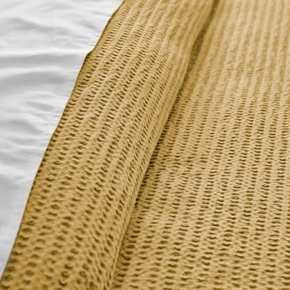 Levtex Home Cloud Waffle Full/Queen Comforter Set (90x94in) with 2 Pillow Shams (26x20in) - Solid Waffle Cotton Texture - Ochre - 100% Cotton Full/Queen Size Comforter Set - Soft, Pre-Washed