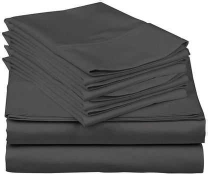 Mattress-Homes 6 Piece Cal-King Sheet Set, Hotel Luxury Collection, 100% Egyptian Cotton, 18 Inch Deep Pocket Fitted Sheet, Soft & Cool, Breathable Bedding with 4 Pillowcases in Dark Grey Solid