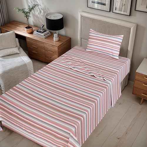 RUVANTI Flannel Sheets Twin Size, Multi Chevron Stripe