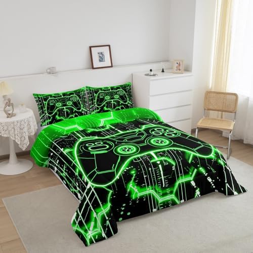 Feelyou Kids Green Gamer Comforter Set Twin Size for Boys Girls