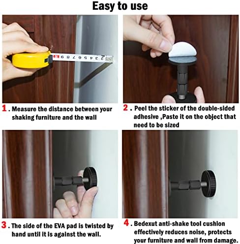 Adjustable Threaded Headboard Stoppers/Bumper Against Wall, 4 Pack Behind Bed Frame Protector Antishake Tool, Bed Shake Support Stabilizer Device for Anti-Knocking,Banging, Metal (Black 27-90mm)