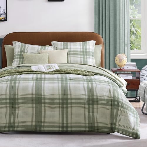 Plaid Twin XL Comforter Set Green 5 Pieces Bed in a Bag for College Dorm