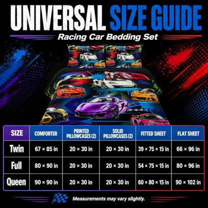 AILONEN 7-Piece Racing Car Comforter Sets Twin Size,Extreme Sports Bedding Set Bed in a Bag for Kids Boys Teens,Cool Speed Race Comforter & Fitted Sheet with Flat Sheet & 2 Pillowcases,2 Pillow Shams