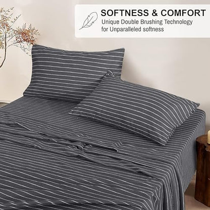 RUVANTI Flannel Sheets Queen Size, Pinn Stripe