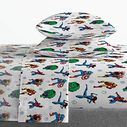 Jay Franco Kids Sheet Set with Fitted, Flat Sheets & Pillow Cover - Ultra-Soft Bedding with Pillowcase for Room Decor, White - Avengers, 4 Piece Queen