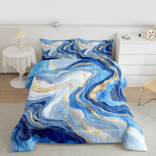 jejeloiu Marble Comforter Set Modern Marble Bedding Set Queen Size 3 Pcs