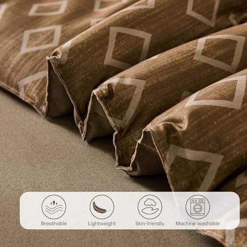 Cottolester Boho King Comforter Set,Khaki and Brown Striped Bed in a Bag