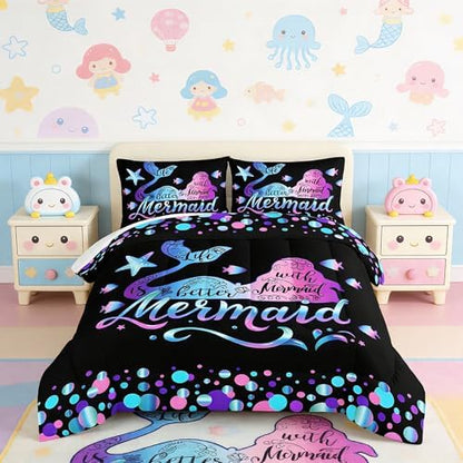 Mermaid Twin Size Comforter Set with 2 Pillowcases.