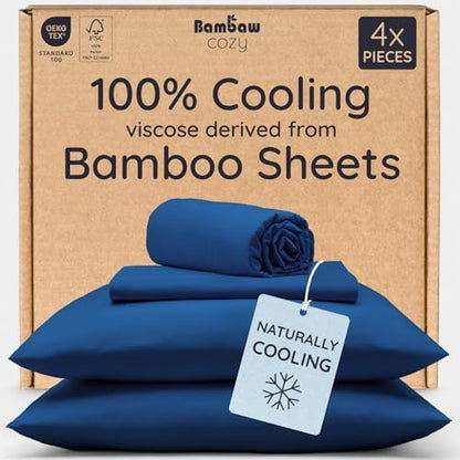 Bambaw Twin Sheets Set – 4-Piece 100% Viscose Derived from Bamboo Sheet Set, Cooling, Silky Soft & Breathable, Moisture Wicking, Deep Pocket Fits Up to 15" Mattresses (Navy Blue)