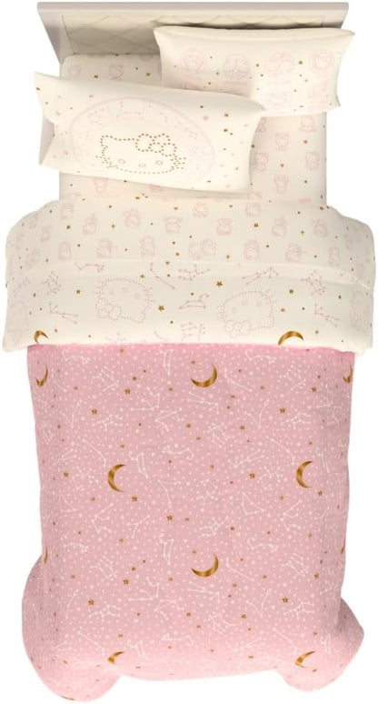Lux Hello Kitty Velvet Bedding 5 Piece Super Soft Cozy Reversible Comforter and Sheet Set with Sham & Tote Bag, Twin, (Officially Licensed Product) By Franco
