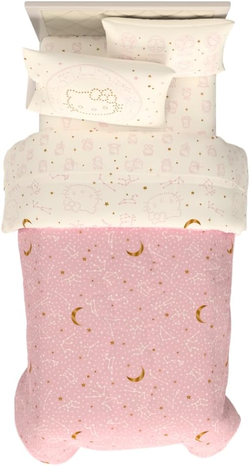 Lux Hello Kitty Velvet Bedding 5 Piece Super Soft Cozy Reversible Comforter and Sheet Set with Sham & Tote Bag, Twin, (Officially Licensed Product) By Franco