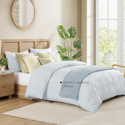 Andency Blue Gingham Duvet Cover King, Blue Checkered Plaid Bedding Set