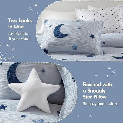 Intelligent Design Kids Blue Star Moon Queen Comforter Set, 4pc