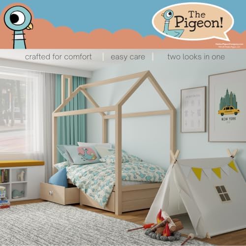 Franco The Pigeon Finds A Hot Dog Twin Bedding Set – 5 Piece Super Soft Microfiber Reversible Comforter, Sheet Set & Sham - Book by Mo Willems (Officially Licensed Product)