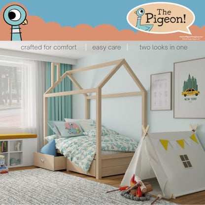 Franco The Pigeon Finds A Hot Dog Twin Bedding Set – 5 Piece Super Soft Microfiber Reversible Comforter, Sheet Set & Sham - Book by Mo Willems (Officially Licensed Product)