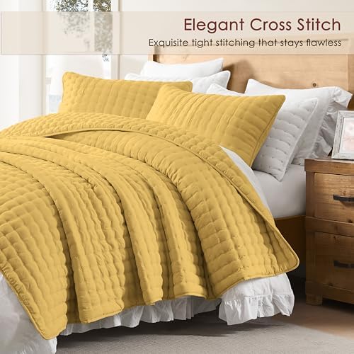 WDCOZY Cloud Soft Quilt Set, Oversized King Size, Yellow, 116x106 inches