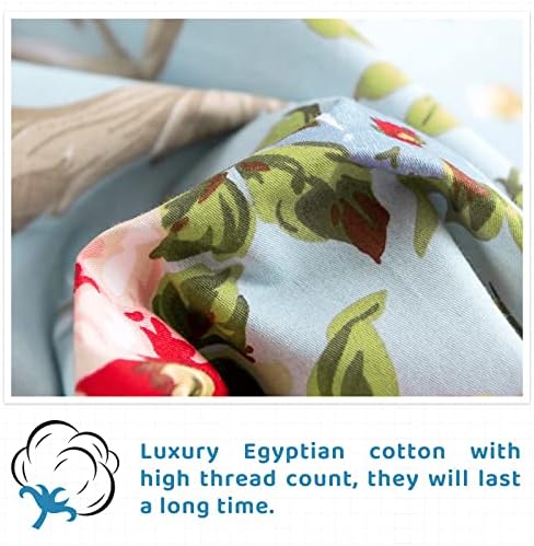 QSH Floral King Size Sheet Sets - Luxury Peony Flower Print Pattern Egyptian Cotton Printed Bedding Sheets 4pcs Extra Soft and Breathable 17.5" Extra Deep Pocket King Size Sheets