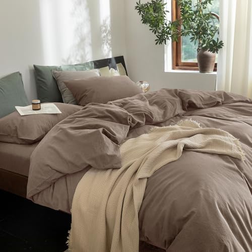 FOSSA Duvet Cover Set 100% Washed Cotton Linen Feel Super Queen