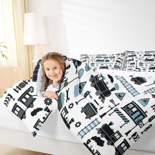 Feelyou Train Comforter Set King Size Cartoon Car Bedding Set for Kids Boys Girls Cute Vehicle Duvet Quilt Bedroom Decor Microfiber 3 Pcs with 2 Pillow Cases