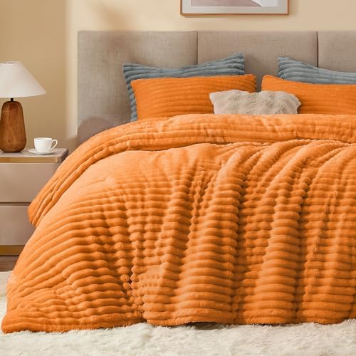 BEDELITE Fleece Queen Comforter Set, Fluffy Bed Set, Burnt Orange