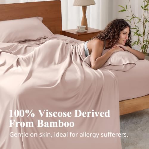 Bamboo Viscose Sheet Set King Size, Cooling Sheets Bed Set 4pcs