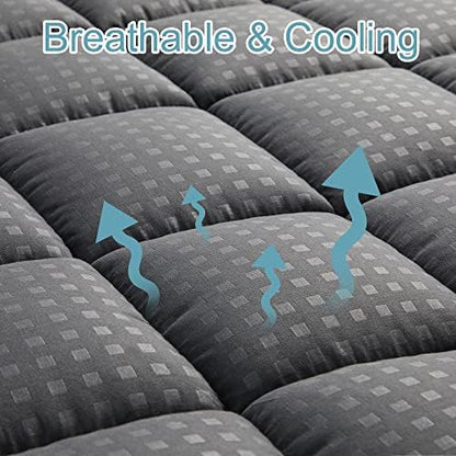 HYLEORY Full XL Mattress Pad Quilted Fitted Mattress Protector Cooling Pillow Top Mattress Cover Breathable Fluffy Soft Mattress Topper with 8-21" Deep Pocket, Dark Grey