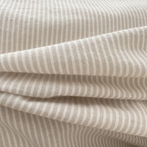 mixinni Tan Striped Duvet Cover Queen Size - 100% Washed Cotton Beige Pinstripe Comforter Cover with Zipper Closure, Lightweight & Breathable, 3 Pieces Minimalist Stripes Pattern Printed Bedding Set