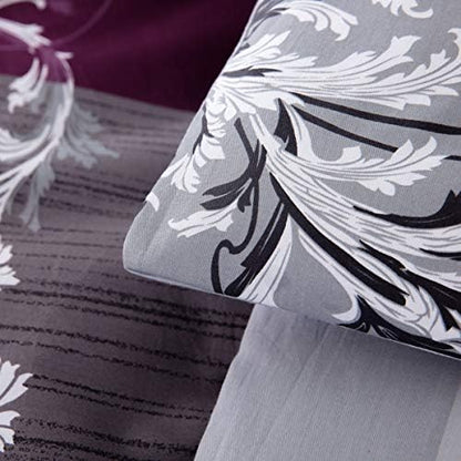 SLEEPBELLA Comforter Queen Size, 600 Thread Count Cotton Grey Paisley & Purple Comforter Sets, Down Alternative Bedding Set 3Pcs(Queen, Purple Paisley)