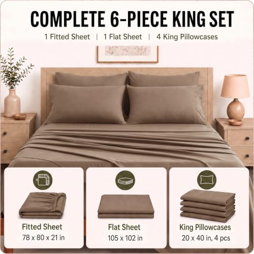 CozyLux King Size Sheets Set 6-Piece, 21-Inch Deep Pocket, Soft Feel