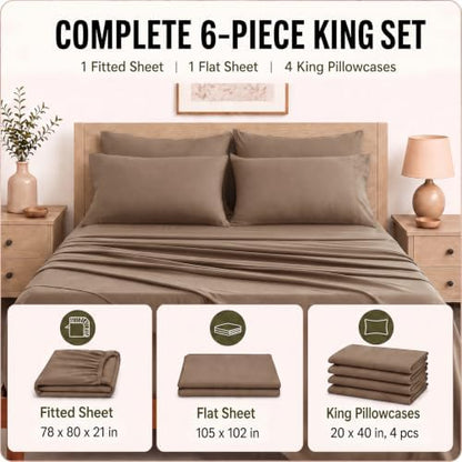 CozyLux King Size Sheets Set 6-Piece, 21-Inch Deep Pocket, Soft Feel