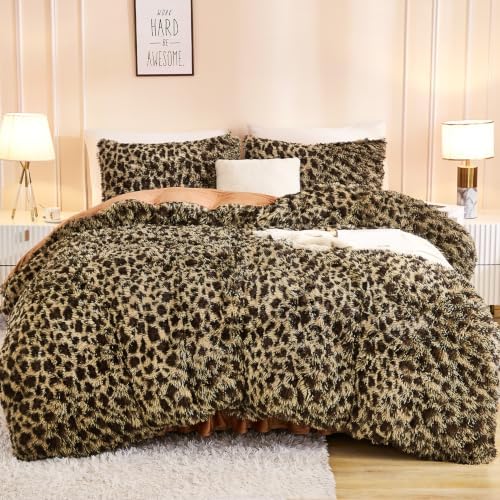 Andency Cheetah Print Brown King Size Comforter Set, Fluffy Bedding Set