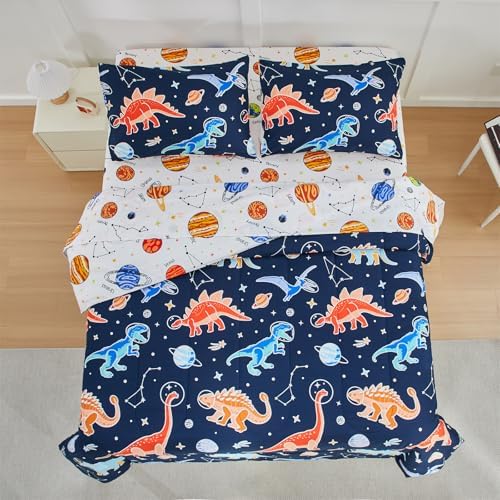 Holawakaka Glow in The Dark Space Dinosaur Kid Full Comforter Set 5-Pieces